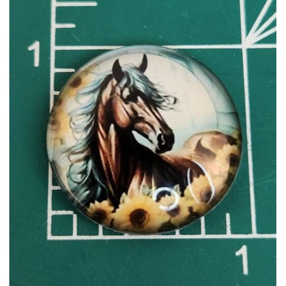 Set of 2 Brown Horse Glass Cabochons 1 Inch Round, Floral Dome Craft Supply for - Picture 4 of 7